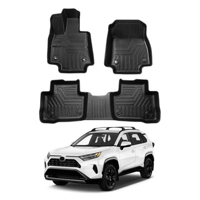 Powerty Floor Mats for 2019-2024 2025 Toyota RAV4 Accessories All Weather Floor Liner 3D TPO 1st & 2nd Row Floor Mat Heavy-Duty Floor Liners(FIT All Models)