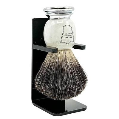 Parker 100% Black Badger Bristle Shaving Brush, Ivory Marbled Handle | Matching Resin Brush Stand is Included