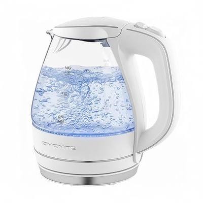 OVENTE 1.5L Glass Electric Kettle Water Boiler, White KG83W | 1100W Fast Boiling, Borosilicate Glass, BPA-Free, Blue LED, Auto Shut-Off, Boil-Dry Protection, Removable Filter, 360° Base