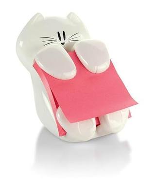 Post-it Dispenser, Sticky Note Holder, White Cat Design, Includes 45 Pop-Up Sheets of 3 in x 3 in Pink, Sticky Notes Holder for Desk, Classroom or Office Supplies