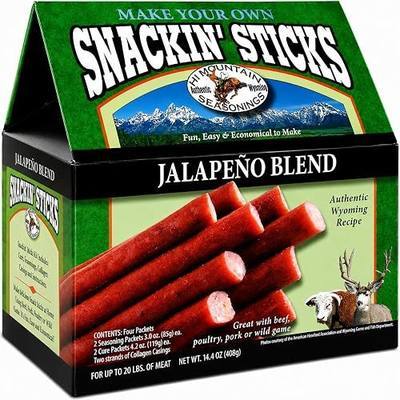 Hi Mountain Snack Stick Seasoning Kit | JALAPEÑO | Makes 20 lbs | Complete Snack Stick Kit, Seasoning, Cure, Casings, & Directions Included, For Beef, Deer, Elk, Venison & Wild Game Meat