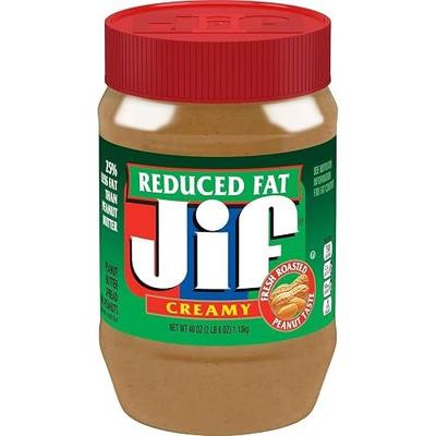 Jif Reduced Fat Creamy Peanut Butter Spread, 40 Ounces, 60% Peanuts