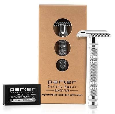 Parker Open Comb Double Edge Safety Razor – Heavyweight Chrome Handle for Closer Shaves – Includes 5 Razor Blades – Ideal for Men with Thick or Coarse Beards (24C-Chrome)