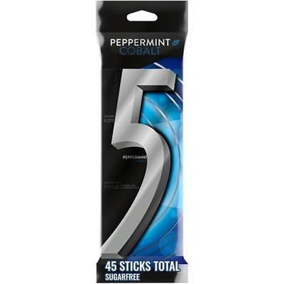 5 GUM Peppermint Cobalt Sugar Free Chewing Gum Refreshing Back to School Invigorating Minty Flavor Five Gum, 15 Stick Pack (3 Packs)