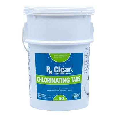 Rx Clear 3" Inch Chlorine Tabs | 50 Pounds | Individual Stabilized Chlorinating Tablets for Sanitizing Swimming Pools | Long Lasting, Slow Dissolving, and UV Protected