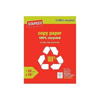 Staples 100% Recycled Printer Paper Bright White Copy/Fax/Laser/Inkjet, 500 Sheets