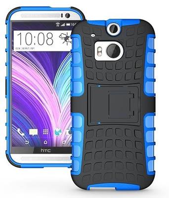Diablo Tough Rugged Dual Layer Protection Case Cover with Build in Stand Compatible for HTC The All New One Plus (M8) / HTC One 2 - Retail Packaging (Blue)