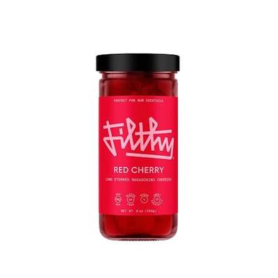 Filthy Red Maraschino Cocktail Cherries, Premium Cocktail Garnish, 9 Oz Jar | All Natural Ingredients, Long Stemmed Maraschino Cherries for Whiskey & Rum Cocktails - Non-GMO, Gluten Free & Vegan