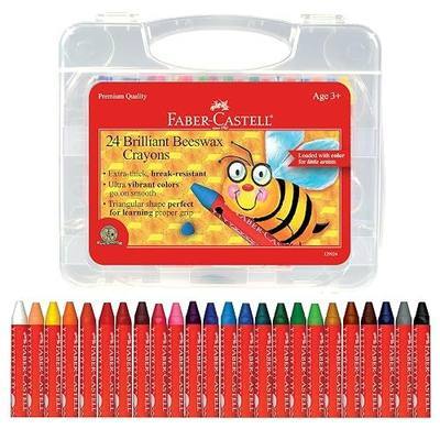 Faber-Castell Beeswax Crayons in Durable Storage Case: Non-Toxic Jumbo Triangle Crayons for Toddlers, Travel-Friendly Toddler Art Supplies for Kids (Ages 3+) (24 Count)