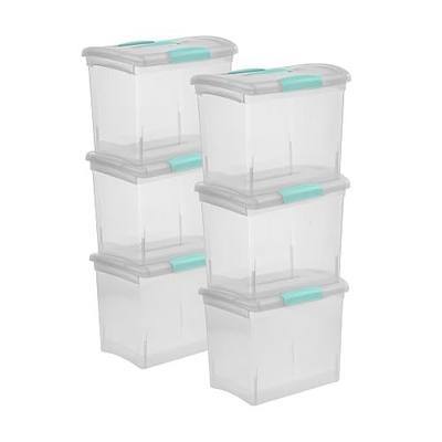 Sterilite 18768606 Large Nesting Showoffs Clear Base & Lid with Colored Handle and Latches, 6-Pack | Heavy-Duty and Stackable Utility Box Containers for Home, Office, Cabinet, Closet, Bedroom, and Basement Organization