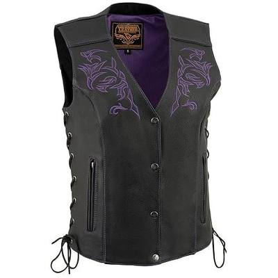 Milwaukee Leather ML1296 Women's Black Leather Side Laced Motorcycle Vest w/Reflective Tribal