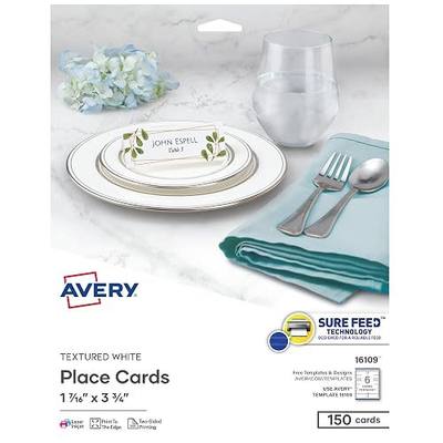Avery Printable Place Cards, Sure Feed Technology, 1-7/16" x 3-3/4", Textured Matte White, Laser & Inkjet Compatible, 150 Blank Tent Cards Total (16109)