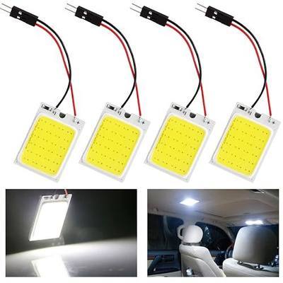 YM E-BrigYM E-Bright 4 Pack White COB 24SMD LED Panel Dome Lights | Includes T10, BA9S, and festoon adapters(31-41mm) for 12V dome, map, reading, plate, or interior light applications.