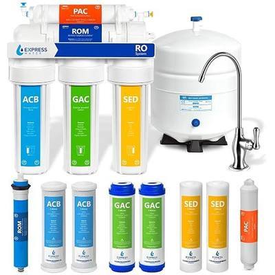 Express Water RO5DX, 5-Stage Under Sink Reverse Osmosis System, 100 GPD | NSF Certified 372 & 58, Deluxe Chrome Facuet, Reduces up to 99.99% of Impurities, Leak Detection