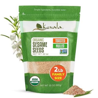 Kevala Organic Toasted Sesame (Hulled) - 2 lb, Gluten Free Roasted Sesame | 32 oz, Roasted Sesame Seeds for a Tahini Paste, Kosher, Non GMO Project Verified, Vegan Seasoning, For Making Condiments