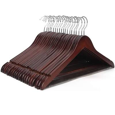 JS HANGER Wooden Coat Hangers, 20 Pack High Grade 17.5 Inch Wood Suit Hangers with Non Slip Pant Bar - Extra Smooth and Splinter Free Walnut Finish Wooden Suit Hangers for Closet Organization