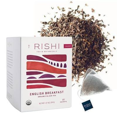 Rishi Tea English Breakfast Tea - Organic Sachet Tea Bags, Energizing & Caffeinated Pure Black Tea, Ideal for Hot or Iced Tea - 15 Count (Pack of 1) | Energizing and Strong Pure Black Tea, Enjoy Hot or Iced, Sustainable, 90 Servings