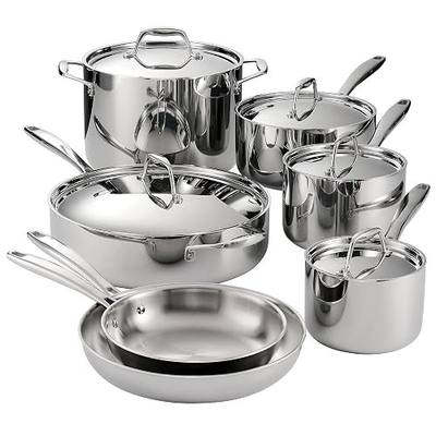 Tramontina Signature Tri-Ply Clad Stainless Steel 12-Pc Pots and Pans Set | Cookware Kitchen Set, Induction-Ready, Dishwasher-Safe, NSF-Certified, Made in Brazil