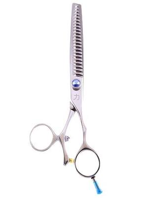 ShearsDirect Japanese 440C 22-Tooth Swivel Chunker with Light Blue Gem Stone Tension 7.5-Inch