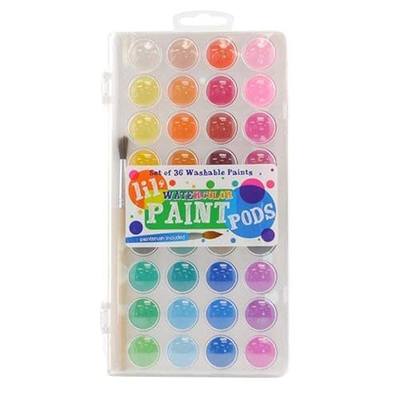 Ooly Lil' Watercolor Washable Paint Pods Set, 36 Colors | Ages 3+, Portable Case with Brush, Bright and Vibrant Washable Watercolors, School and Art Supplies for Kids and Adults