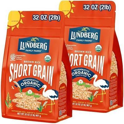 Lundberg Short Grain Brown Rice, Regenerative Organic Certified, 2-Pack – Slightly Nutty, Sticky Rice Responsibly Grown in California, 32 Oz Ea