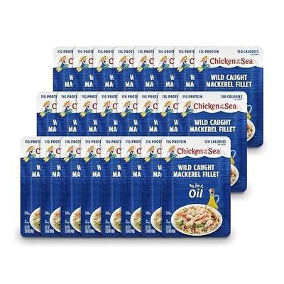 Chicken of the Sea Mackerel Fillet in Oil, 3.53 oz. Packets (Box of 24), Wild Caught Mackerel