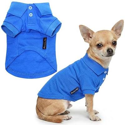 Parisian Pet Dog Polo Shirt – Classic Blue Cotton Pet Apparel with Collar & Buttons - Soft Breathable Puppy T-Shirt - Cute Dog Clothes - Ideal Summer Clothes for Small Dogs - Shirts for Dogs Boy