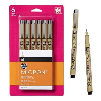 SAKURA Pigma Micron Fineliner Pens, 005 Tip Size, Archival Black Ink, 6PK 50034