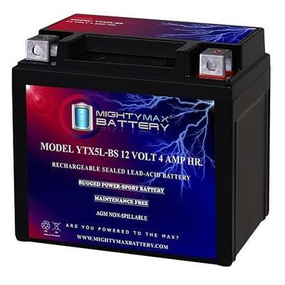 Mighty Max Battery YTX5L-BS -12 Volt 4 AH, 80 CCA, Rechargeable Maintenance Free SLA AGM Motorcycle Battery