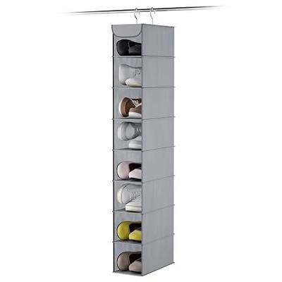 Whitmor Hanging Shoe Organizer, 8 Shelves-Hanging Closet Organizer, Hanging Shoe Rack for Small Closet, Hanging Shelves for Storage Shoes Clothes 11.5" D x 5.5" W x 41" H, Grey