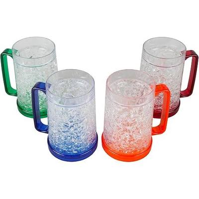 Lily's Home Freezer Beer Mugs - Set of 4 Freezable Gel-Filled 16 oz BPA-Free Acrylic Frozen Mugs for Outdoor Entertaining and Gifting