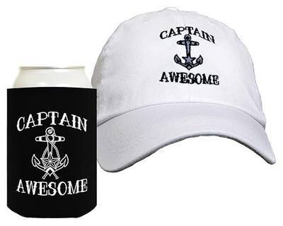 Captain Awesome 2-Piece Hat Cap Coolie Gift Set Bundle White
