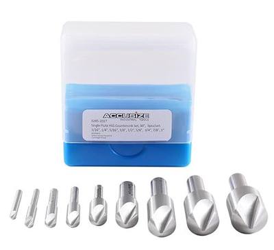 Accusize Industrial Tools 9 Pc Single Flute H.S.S. Countersink Set, 90 Degrees, Ground, 0245-2027 | 9 Pc Single Flute HSS Countersink Set, 9 Pcs Set, Precision Ground