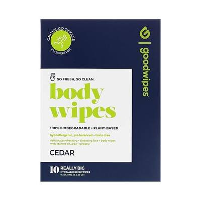 Goodwipes Really Big Body Wipes, Cedar Scent, Plant Based and Hypoallergenic, Wipe Away Sweat and Odor, for Face and Body, with Aloe and Ginseng (10 Count)