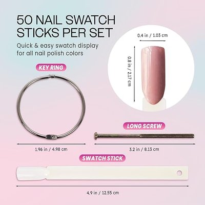 Beauticom 50 Natural Acrylic False Tip Sticks with Metal Ring Holders Fan-Shaped Nail Art Display Chart Practice Tips Tool - 50 Tips = 1 Pack)