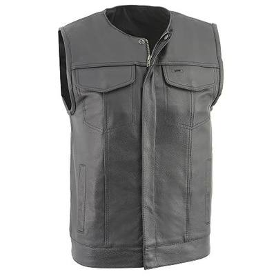 Milwaukee Leather Men's SOA Club Cut Collarless Motorcycle Vest w/Snap/Zipper