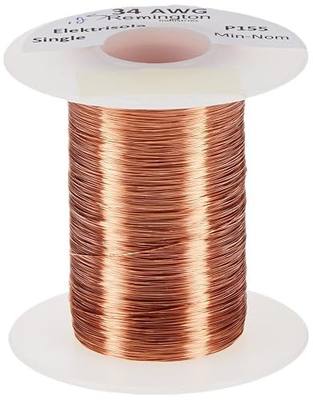 Magnet Wire, Enameled Copper Wire, 34 AWG, 4 oz, 2022' Length, 0.0069" Diameter, Natural