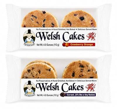 Welsh Baker Welsh Cakes - 2 Flavors - 8 Cakes - Currant, Cranberry Orange | Hand Griddled, 2 Packages, 4 Cakes Per Package