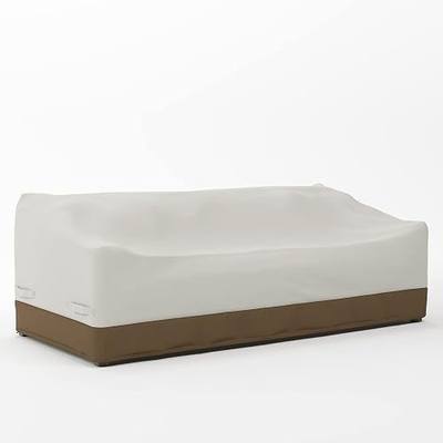 Amazon Basics 3-Seater Outdoor Patio Furniture Couch Sofa Cover, Waterproof, Anti-UV, Wind Resistant Furniture Protector, Beige/Tan