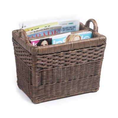 The Basket Lady Rectangular Wicker Divided Magazine Basket, Walnut Brown | Outside: 15.5" L x 12" W x 12.5" overall H - Living Room, Bedroom or Office - Handcrafted by artisans from natural rattan
