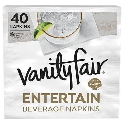 Vanity Fair Entertain Beverage Paper Napkins, White, 2-Ply, 40 Count, 4.9" x 4.9", Disposable Napkins for Entertaining.