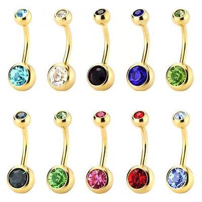 JEWELRIESHOP 10Pcs Stainless Steel Belly Button Ring, Sparkly Crystals Body Jewelry Piercing Ring Set