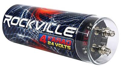 Rockville RXC4D 4 Farad Digital Car Capacitor, Blue LED Voltage Display, Fast Power Discharge, Noise Reduction | 24V Surge Capacity, Red Voltage Readout, Blue Charge/Discharge Meter, Reverse Polarity Protection, Mounting Hardware