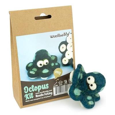Woolbuddy Needle Felting Starter Kit (Octopus) for Adults with Tool & Guide | Needle Felting Kit (Whale, Octopus, Narwhal, Turtle, Angler Fish), Incl. Handmade Wool Roving, Felting Needles & Instruction