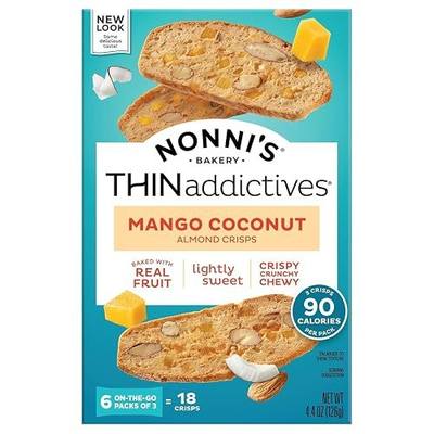 Nonni's THINaddictives Almond Thin Cookies - 3 Boxes Mango & Coconut Almond Cookies - Sweet Crunchy & Chewy Almond Cookie Thins - Biscotti Individually Wrapped Cookies - Kosher Coffee Cookies - 4.4 oz