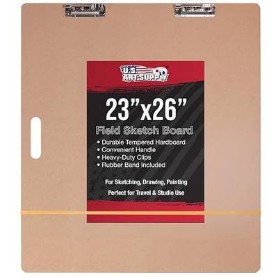 U.S. Art Supply 23" x 26" Artist Sketch Tote Board - Lightweight Hardboard Drawing Board with Handle, Clip & Rubber Band for Art, Sketching, Travel, Studio