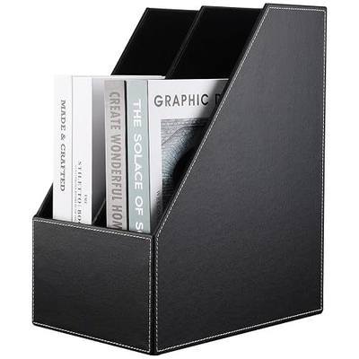 KINGFOM Wooden Leatherette Desktop File Folder Organizer and Document File Stand Journals Magazine Rack 2 Slots (black)
