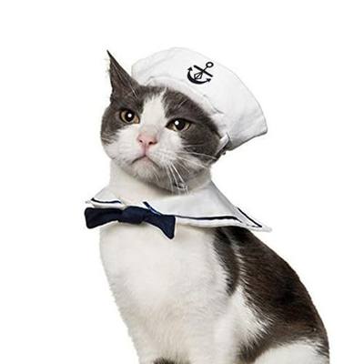 NAMSAN Pet Sailor Costume for Cats Small Dogs, Cat Halloween Costumes, Small Dog Sailor Outfit, Cat Sailors Hat with Tie Collar, Pet Navy Costume for Kitten Puppy Statue Decoration