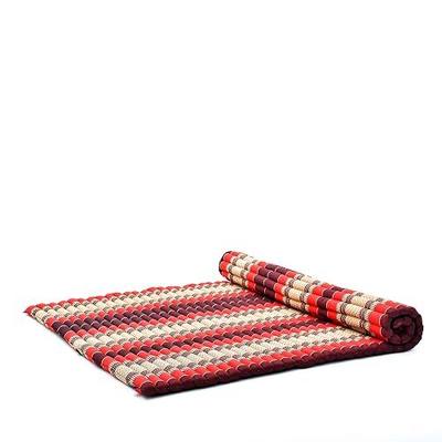 Leewadee - Foldable Floor Mattress - Japanese Roll Up Futon -Trifold Tatami Mat- Guest Floor Bed - Camping Mattress - Thai Massage Mat, Kapok Filled, 75 x 57 inches, Red