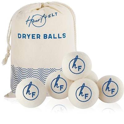 Heart Felt Wool Dryer Balls (6 Pack XL) Pure New Zealand Wool, No Cheap Fillers, Natural Reusable Non-Toxic Fabric Softener, Reduces Drying Time